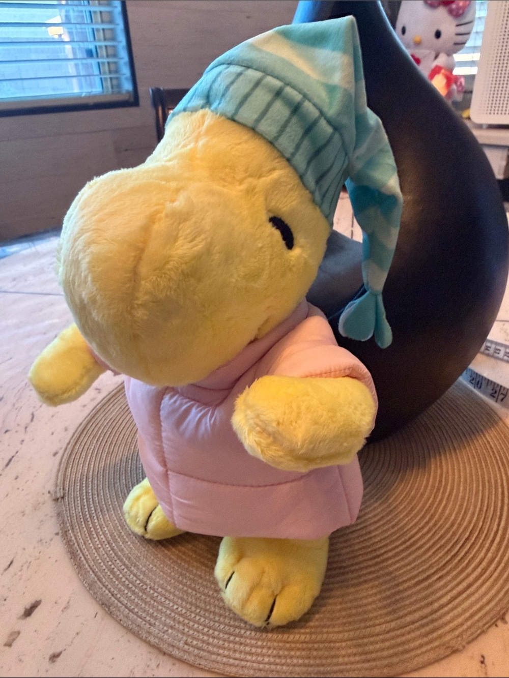 Peanuts Woodstock Plush with Pink Puffer and Green Cotton Nightcap by Ruz NWOT